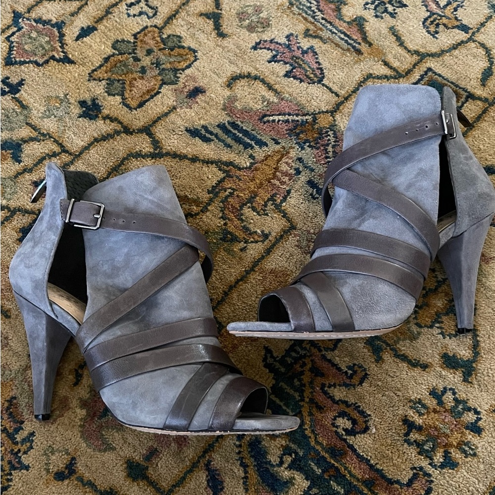 Vince Camuto suede booties with leather straps